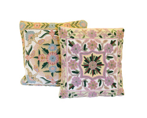 Two crocheted pillows