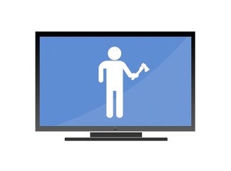 Homme avec une hache dans un écran de télévision