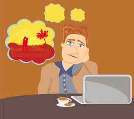 businessman dreaming of a romantic vacation with his woman