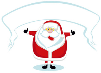 Smiling cartoon Santa with banner showing thumbs up