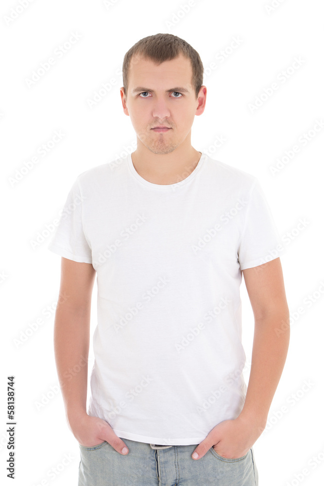 Sticker young man in white t-shirt isolated