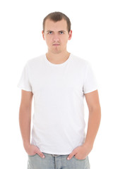 Obraz premium young man in white t-shirt isolated