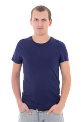 Fototapeta premium young man in blue t-shirt isolated on white