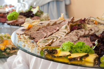 Meat slices on wedding table