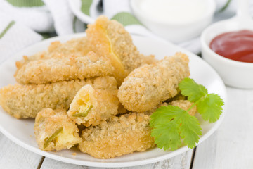 Stuffed Jalapenos - Chilies filled with cheese, breaded & fried