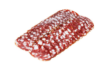 Cutting sausage isolated on white background