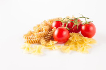 mixed italian pasta in white background