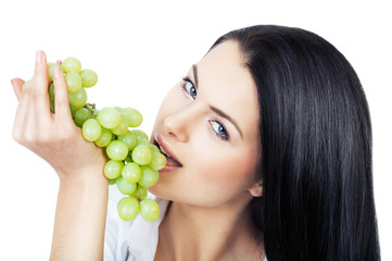 close-up portrait of woman with grape