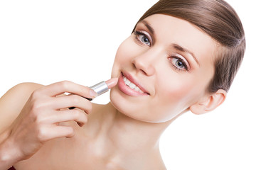 cute woman with lipstick