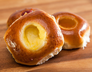 Rolls from yeast dough with jam