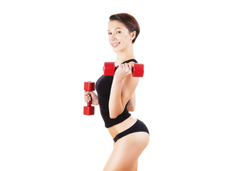 Fototapeta premium smiling woman with dumbbell