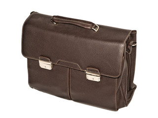 Brown leather briefcase with brass buckle