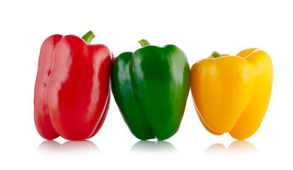 Three colors Paprika isolated on white