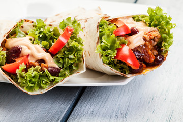Burrito. Tortilla with meat and beans