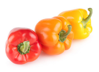 colorful bell peppers isolated on white background