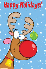 Naklejka premium Happy Holidays Greeting With Reindeer With Christmas Ball