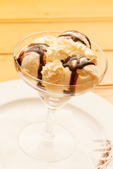 ice cream with chocolate syrup