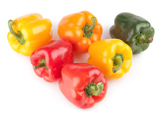 colorful bell peppers isolated on white background