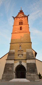 Vertical panorama of Zofingen downtown church
