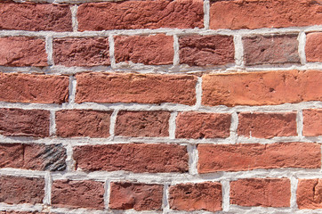 Closeup of old red bricks wall