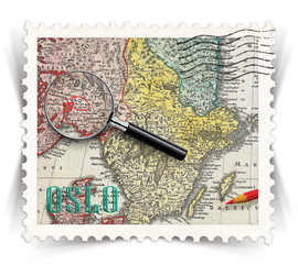 Label for Oslo tourist products ads stylized as post stamp