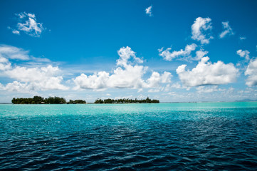 View inside the lagoon on a motu in french polynesia