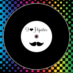 Card with vinyl record on rainbow background hipster style