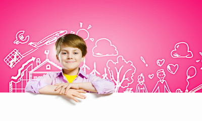 Cute boy with banner