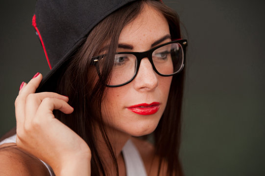 Portrait of young girl wearing glasses