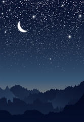 Obraz na płótnie Canvas 山と星空と月