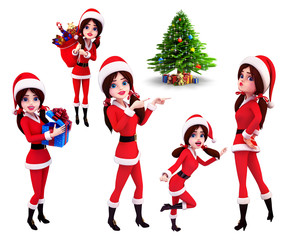Santa girl in various action