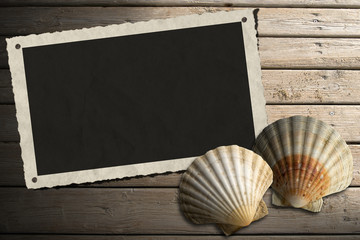 Photo Frame on Wooden Boardwalk with Sand