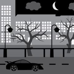 night street with car, tree and buildings eps10