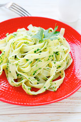 tagliatelle pasta with pesto
