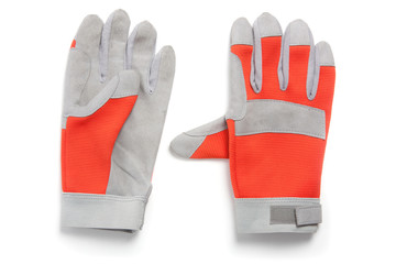 Pair of work protection gloves, red and gray
