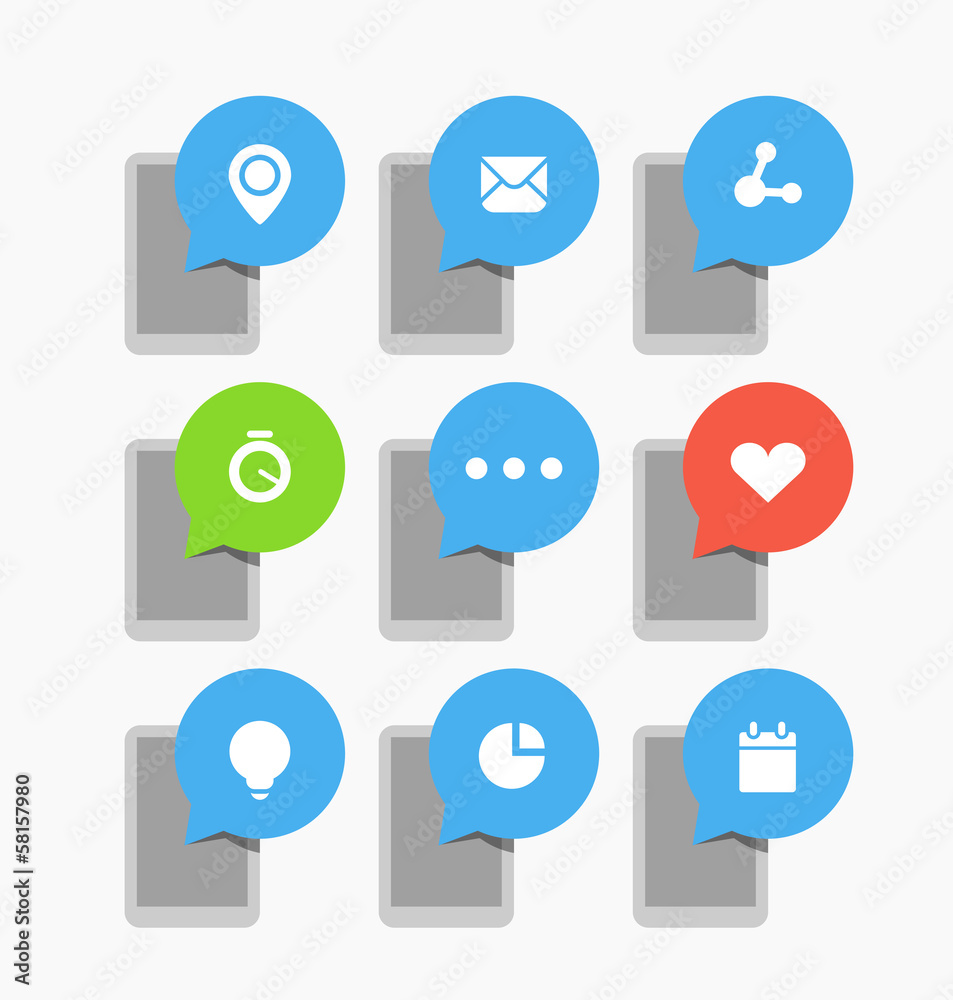 Aufkleber Modern mobile gadgets with icons on abstract speech clouds