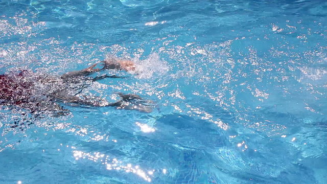 A man swimming freestyle.Camera goes underwater.