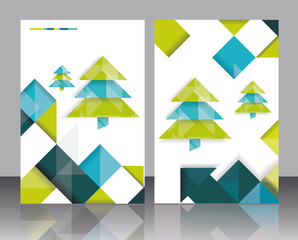 Christmas tree and decorations on winter background.