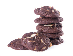 Almonds chocolate chips cookies on background