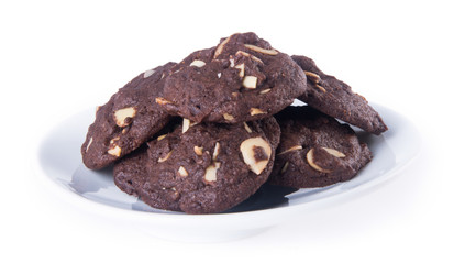 Almonds chocolate chips cookies on background