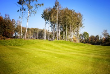 Autumn Golf course landscape view green field