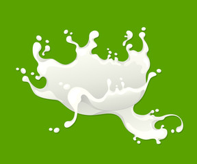 Milk splash isolated on green background.