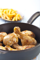 Roasted marinated chicken drumsticks.