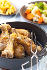 Roasted marinated chicken drumsticks.