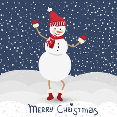 Vector illustration of snowman on a background of snow