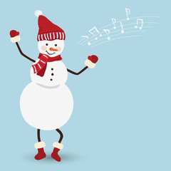 Snowman in a Christmas dress dancing, vector
