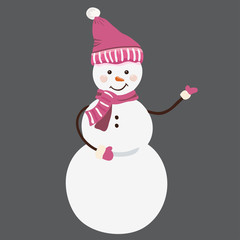 Snowman in purple clothes in vector