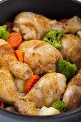 Roasted marinated chicken drumsticks.