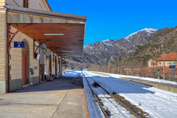 Fototapeta na wymiar Small railway station in Alps.