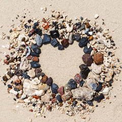 Stone arrangement as heart frame on the beach